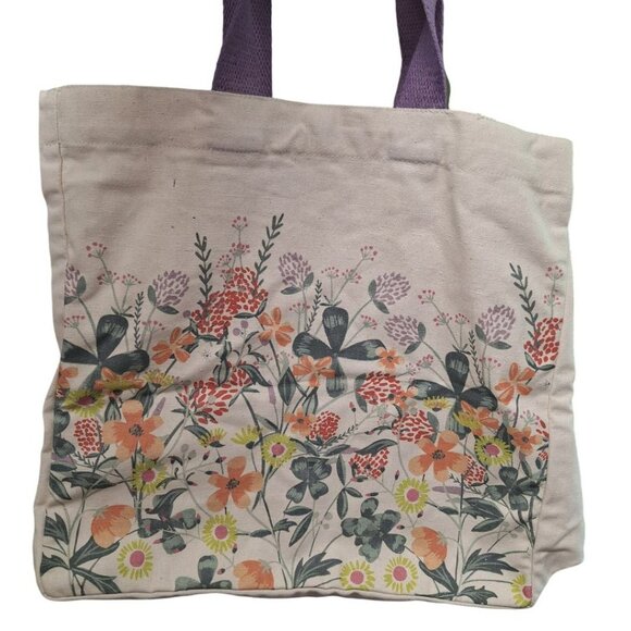 Laura Ashley Canvas Tote Bag Large Floral Boho Wide Purple Handles Reusable - Picture 4 of 10